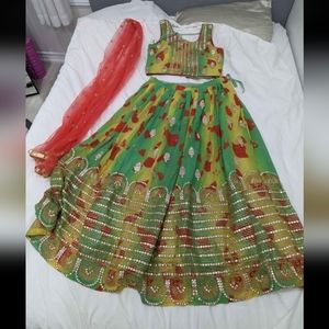 Sangeet / Mehndi green, yellow, red lengha choli
